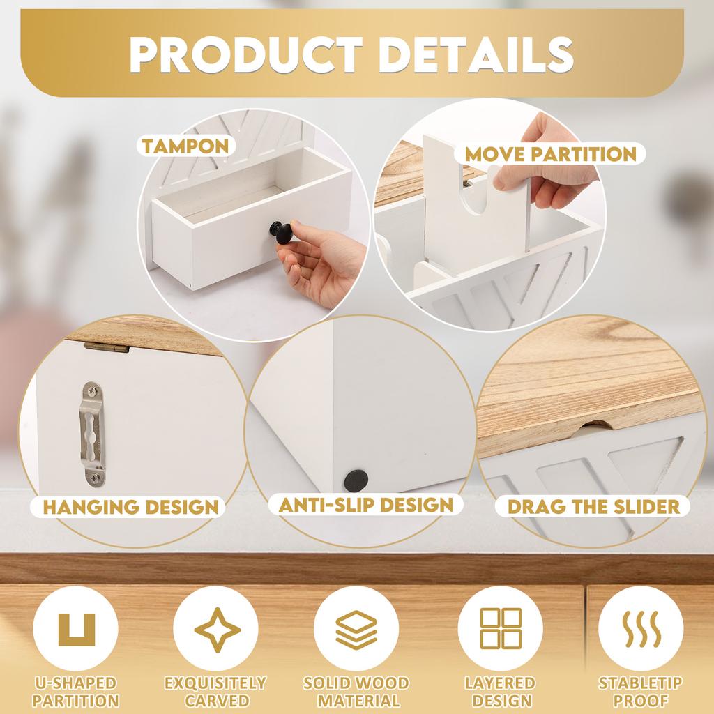 Holz-Tamponhalter mit Deckel und Schublade Badezimmer-Tampon-Aufbewahrungsbox Große Kapazität Staubdicht Organizer für Damenhygieneprodukte