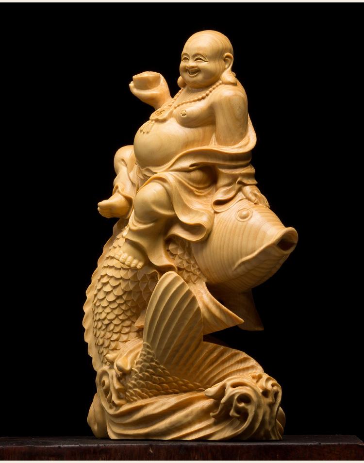 

Деревянная статуэтка карпа Будды Майтреи, декоративная, креативная, из цельного дерева, ручная резьба, для дома, комнаты, офиса, статуэтка для привлечения удачи