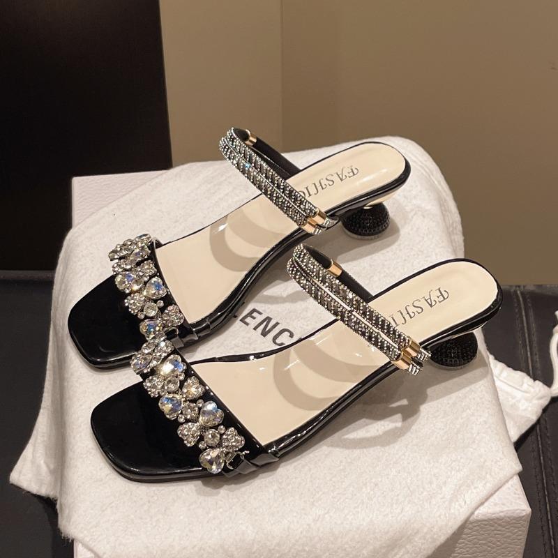 Crystal high-heeled cool slippers, high-end outer wear, summer new beautiful skirt women