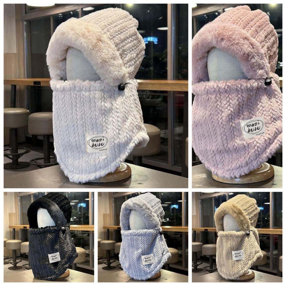 Plush Winter Integrated Scarf Cap Soft Cold Proof Scarf Versatile Pullover Mask Cap  Anti-cold