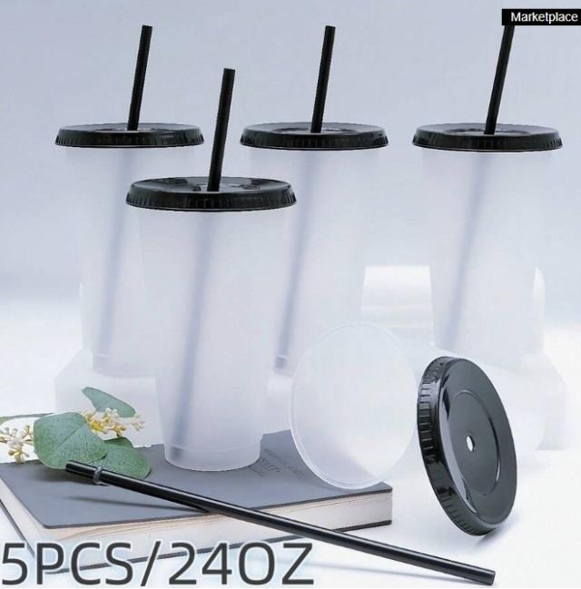 

5/10 шт. 24 унц. стаканы с крышками и трубочками, многоразовые пластиковые стаканы, холодный кофе, большая бутылка для воды, кружка для вечеринки, летняя посуда для напитков