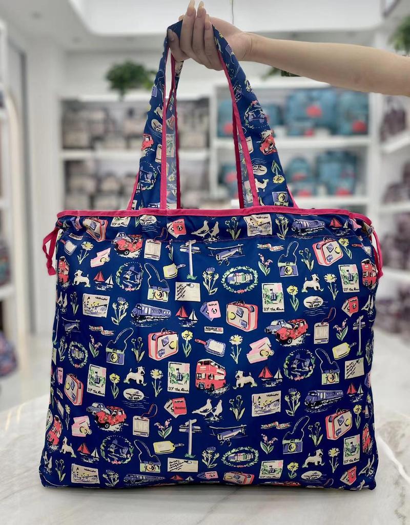 Eco-friendly Lightweight Water-repellent Foldable Shopping Bag with Drawstring Closure and Large Capacity