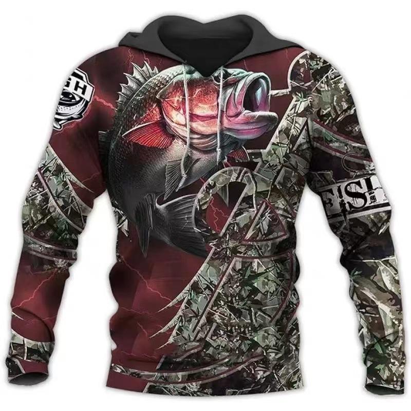 Sweat à capuche unisexe avec impression numérique 3D Motif pêcheur Luya pull de sport d'extérieur