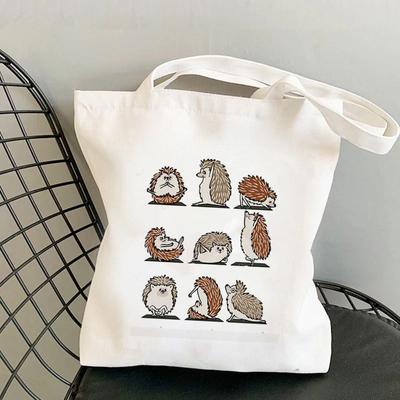 2021 Shopper Hedgehog Yoga Cartoons Printed Tote Bag Women Harajuku Shopper Handbag Girl Shoulder Shopping Bag Lady Canvas Bag