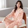 Women's Lycra Cotton Pajama Set: Long Sleeve, Long Pants with Turn-Down Collar - Cute Spring/Autumn Homewear