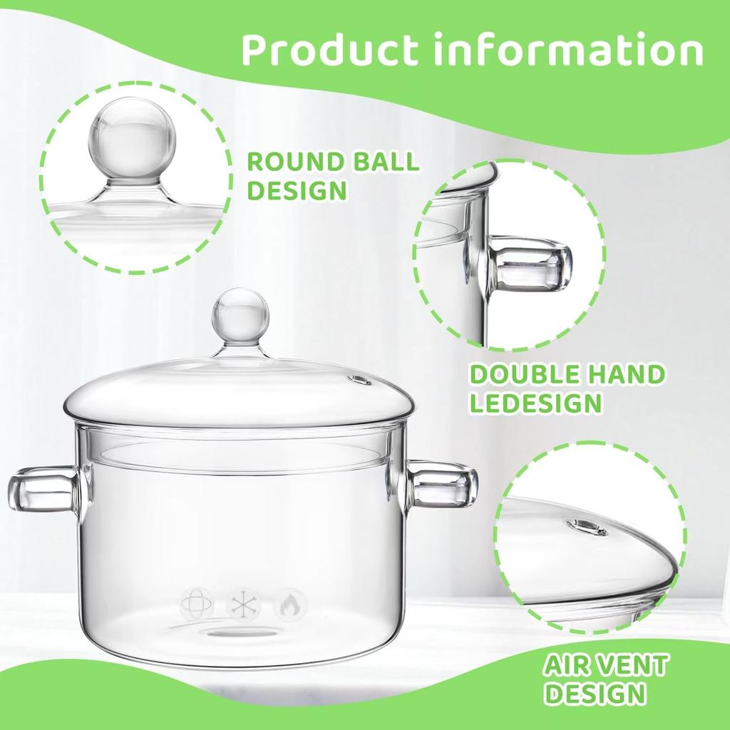 Glass Pots for Cooking On Stove, 1.5L/50oz Glass Cooking Pot with Lid, Heat-Resistant Simmer Pot for Stove Potpourri, Saucepan Pot FIts for Cooking,