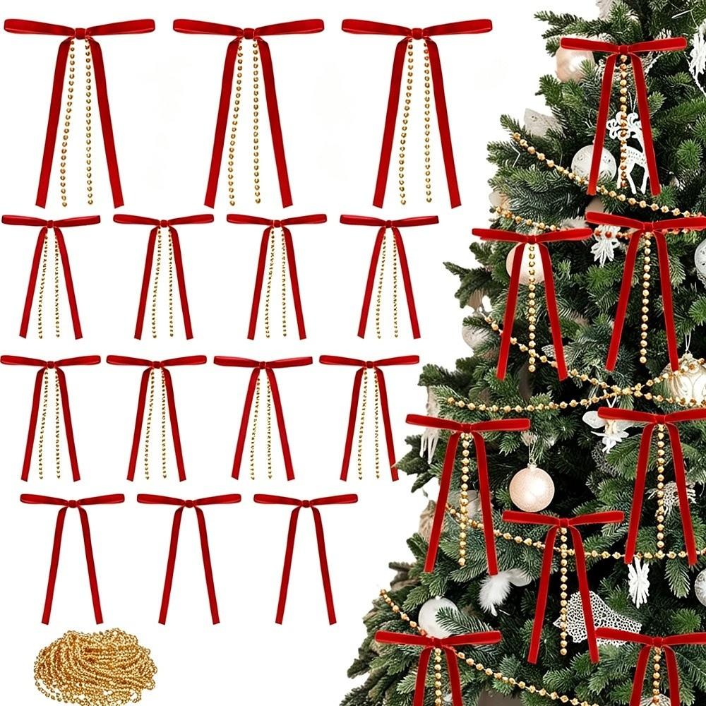 10Pcs Velvet Ribbon Christmas Ribbon Bow Vintage Rustic Holiday Hanging Ornament  Home Decoration