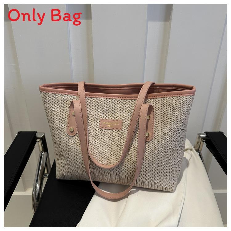 Womens Large Straw Tote Bag With Zipper Inner Pocket For Daily Casual Use