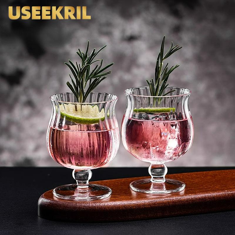 Creative Cocktail Glasses Cup Striped Brandy Glass Cups Mulled Wine Glass Cups Tall Fruit Wine Glasses Cup Bar Accessories