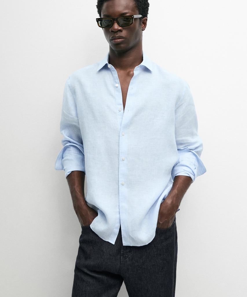 Masimodutti Regular Fit Melange Linen Striped Shirt