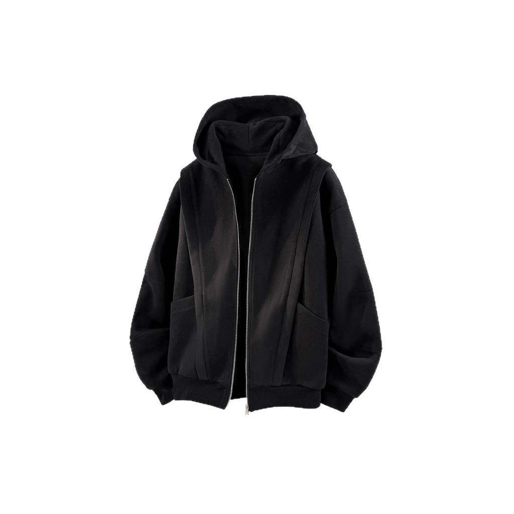 2025 New Cardigan Sweater Men's Spring and Autumn Casual Loose Stiff Heavy American Trend Splicing Long-sleeved Jacket