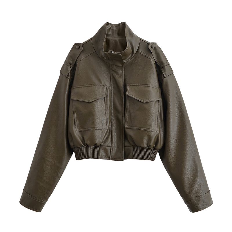 Kaslead New Arrival Women's Clothing Fashion Style Minimalist Retro Workwear Leather Jacket Coat 4749701