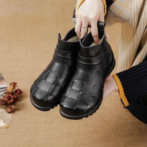 

Зимние ботинки женские из натуральной кожи с плетением ботильоны женские высокого качества ретро коричневые черные зимние ботинки chaussures femme 37