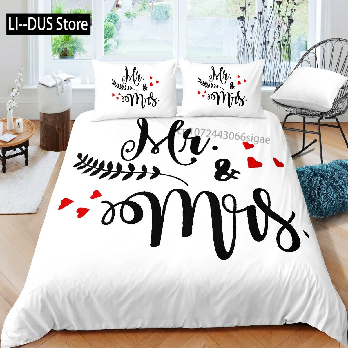 

Comforter Mr And Mrs Queen Size Mustache Red Lips Couple Romantic Theme Comforter For Lover Microfiber Bedding Set Comforter (quilt)-EU Single(135*200cm)3pcs