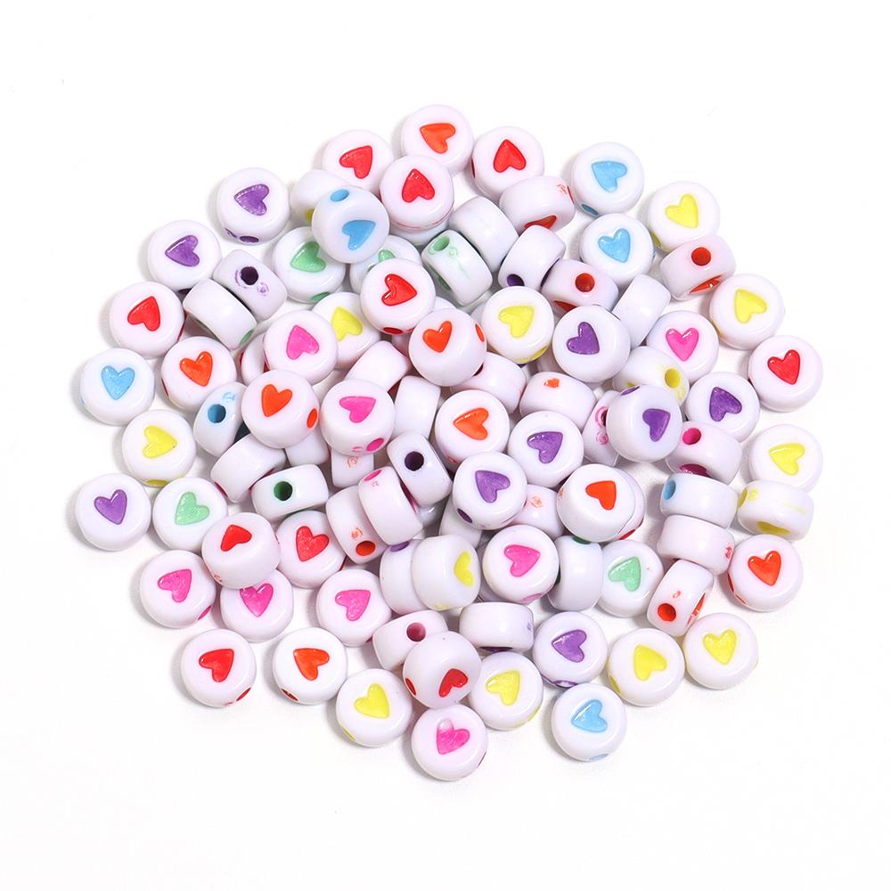 100pcs 7mm Heart Acrylic Beads Colorful Flat Round Loose Spacer Bead For Jewelry Making DIY Crafts Bracelet Necklace Accessories