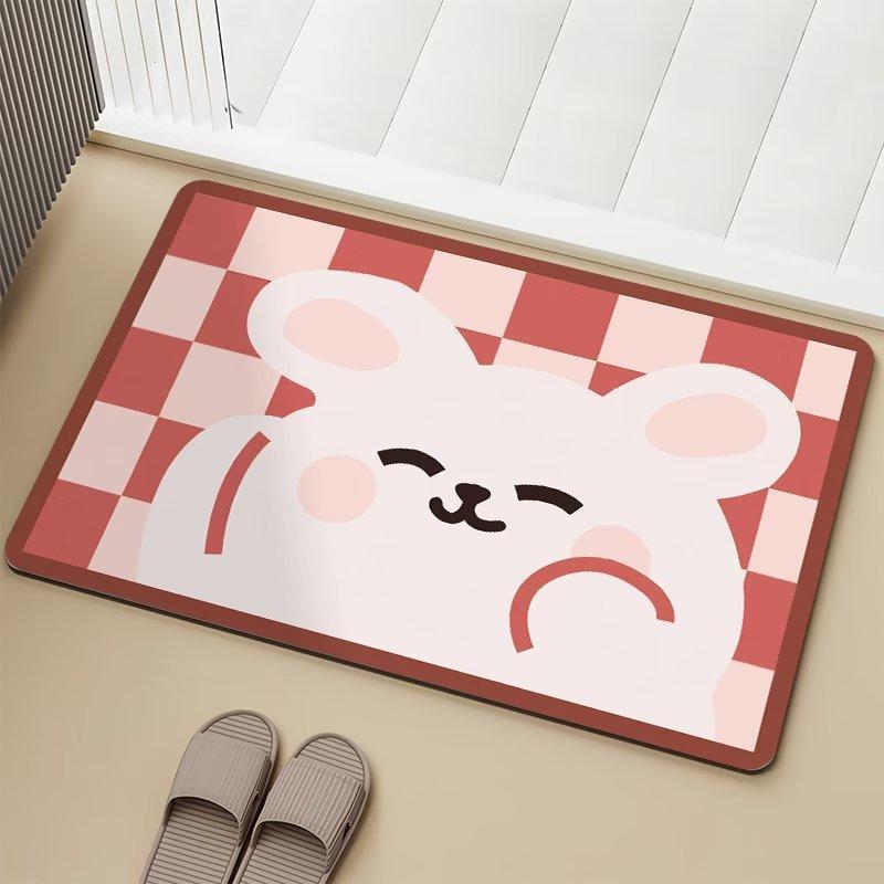 Hello Little Bear Bathroom Door Mat Simple Rabbit Little Bear Bathroom Non Slip Water Absorbing Decorative Floor Mat Home Carpet
