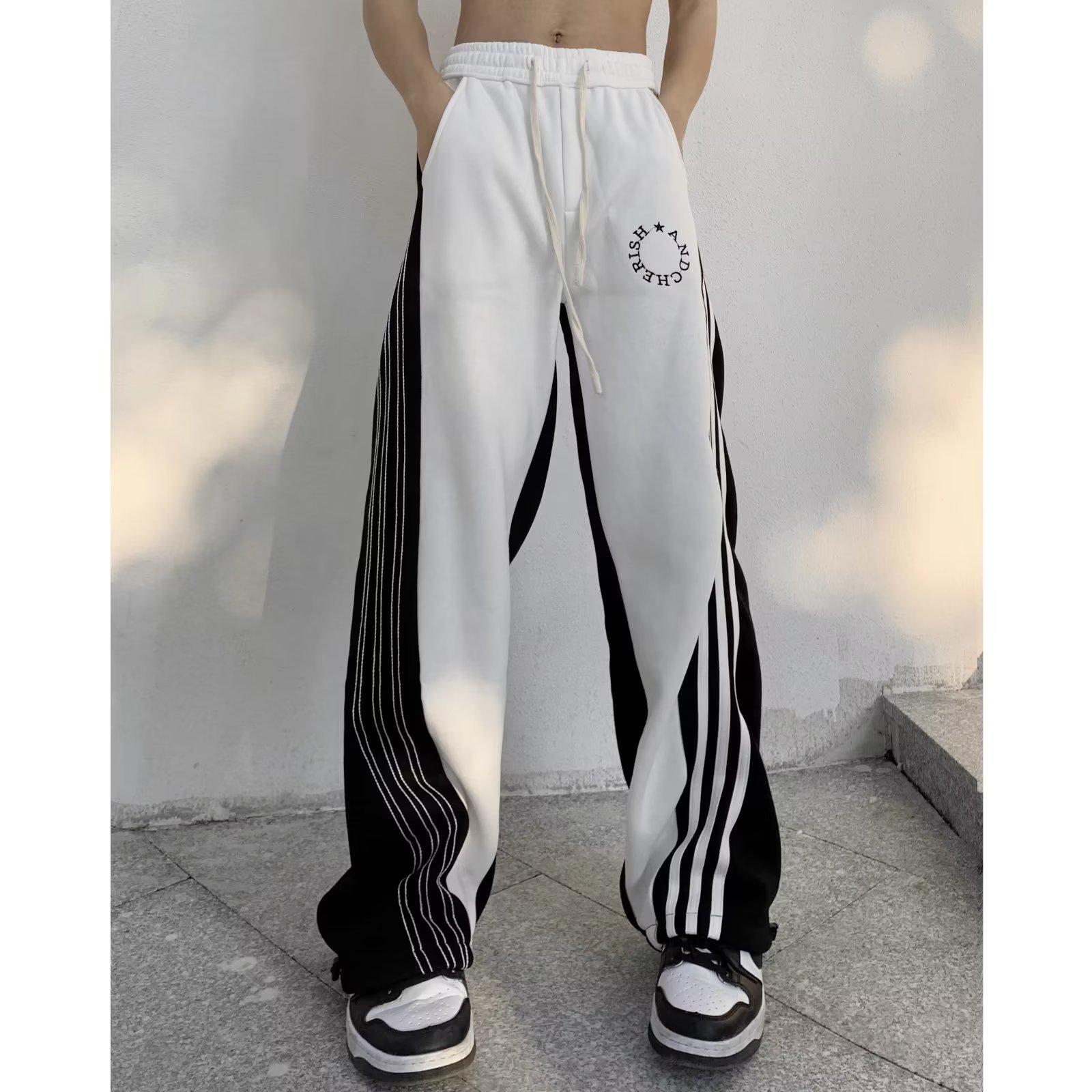 

Мужские белые брюки прямого кроя с широкими штанинами - Весна/Лето 2023, Американский уличный стиль, Длина в пол, Повседневная спортивная одежда. XL белый