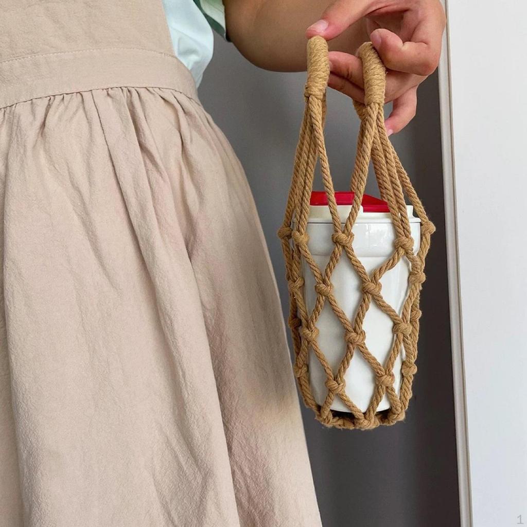 Macrame Cup Holder Handcrafted Woven Rope Drink Carrier for Camping Workout