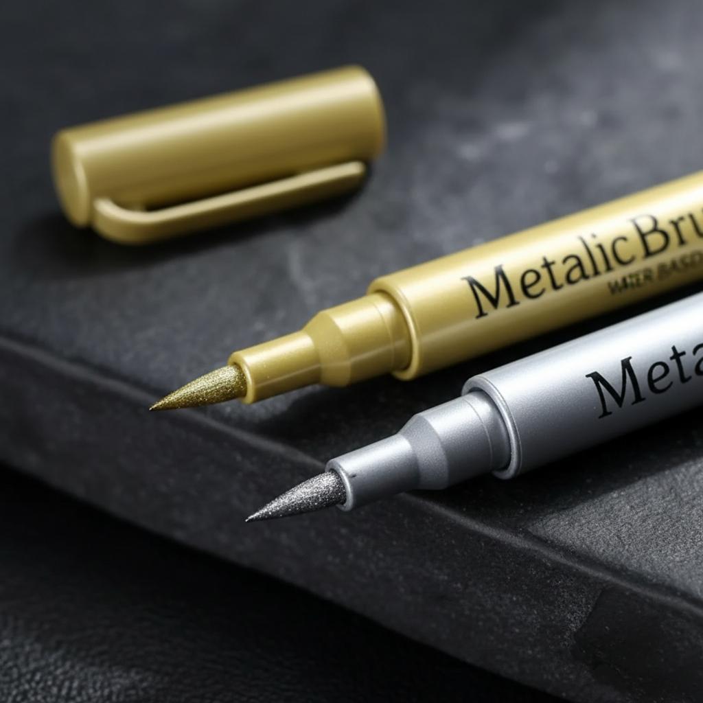 1pc Golden +1pc Silver Metal Waterproof Permanent Paint Marker Pens, Craftwork Art Painting Supplies, For Decoration