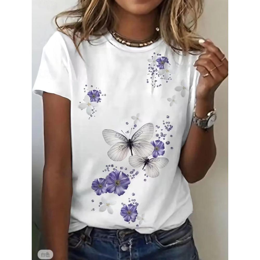 Fashion Women Retro Creative Butterfly Pattern Print T Shirt Funny Casual O-neck Short Sleeves T-shirt Summer Female Tee Shirt