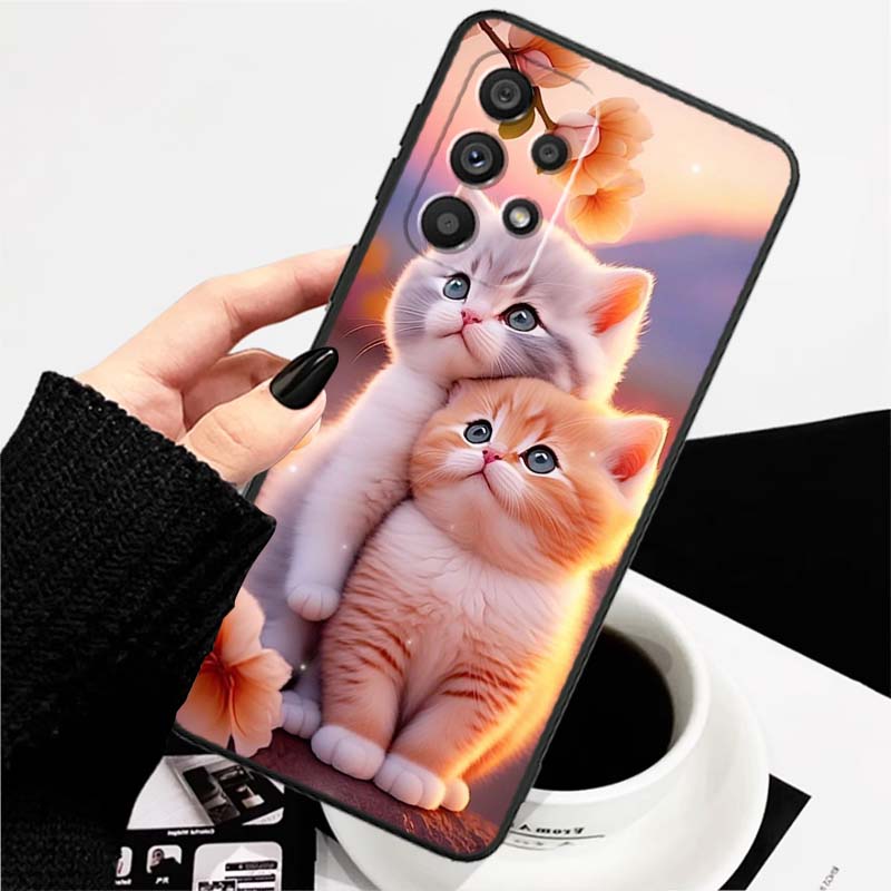 Cute cartoon cat illustration Phone Case For Samsung A73 A72 A71 A55 A54 A53 A52 A51 A13 A22 A16 A15 A12 A14 A26 A07 5G Black
