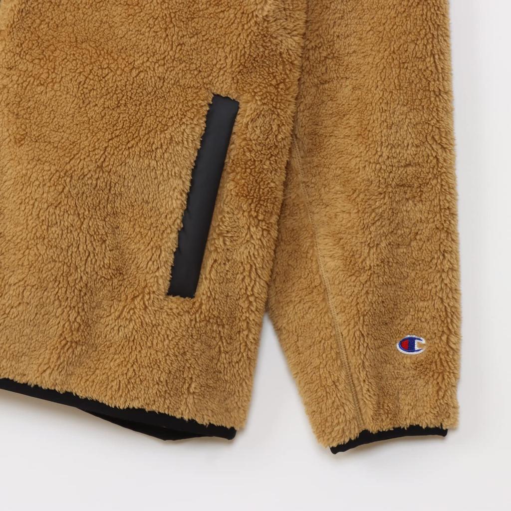 Outerwear Long Sleeve Stretch Thermal Windproof Relax Fit Script Logo Zip Hooded Jacket Sports Beige M [Champion] Men's C3-YS606