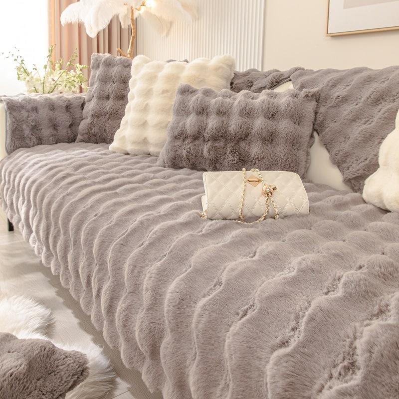 Thick Imitation Rabbit Fur Plush Couch Cover Cover Anti-Slip Plush Couch Towel Sofa Cushion For Lounge Contemporary Home Decoration