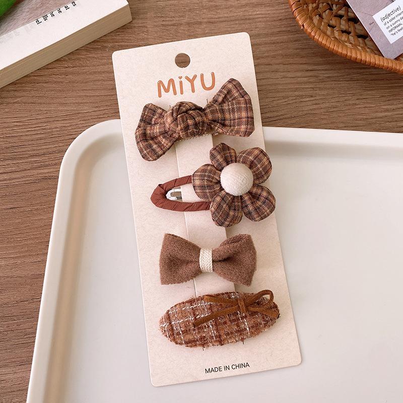 Cute Coffee Bowknot Flower Hairpins Set Children Girl Kid Bow Hair Clips Barrettes Accessories Hairgrips Headwear Headdress