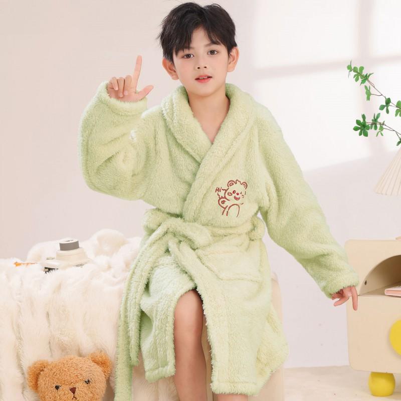 Boys Thick Flannel Robe Sleepwear Kids Ages 3-8 Coral Fleece Pajamas Bathrobe With Cartoon Print Warm Cozy Home Wear