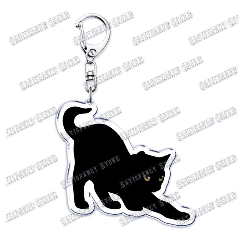 Cute Kawaii Little Black Cat Acrylic Keychains Funny Pet Kitty Keyring for Accessories Bag Pendant Key Chain Jewelry Fans Gifts
