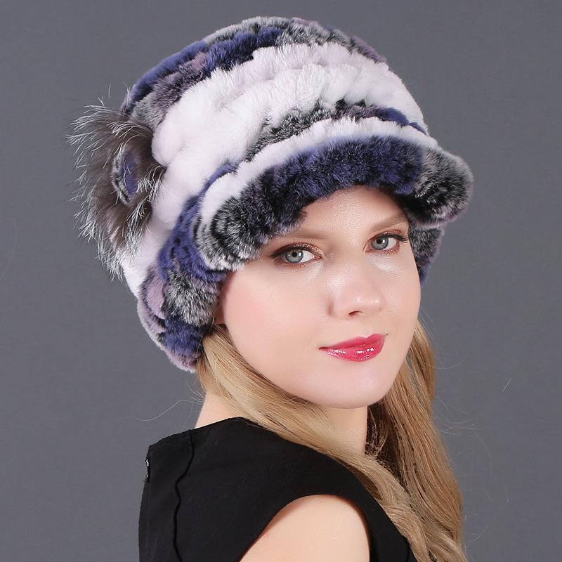 Women's Fashion Warm Rex Rabbit Hair Woven Hat Women's Winter Hat Fur Cap