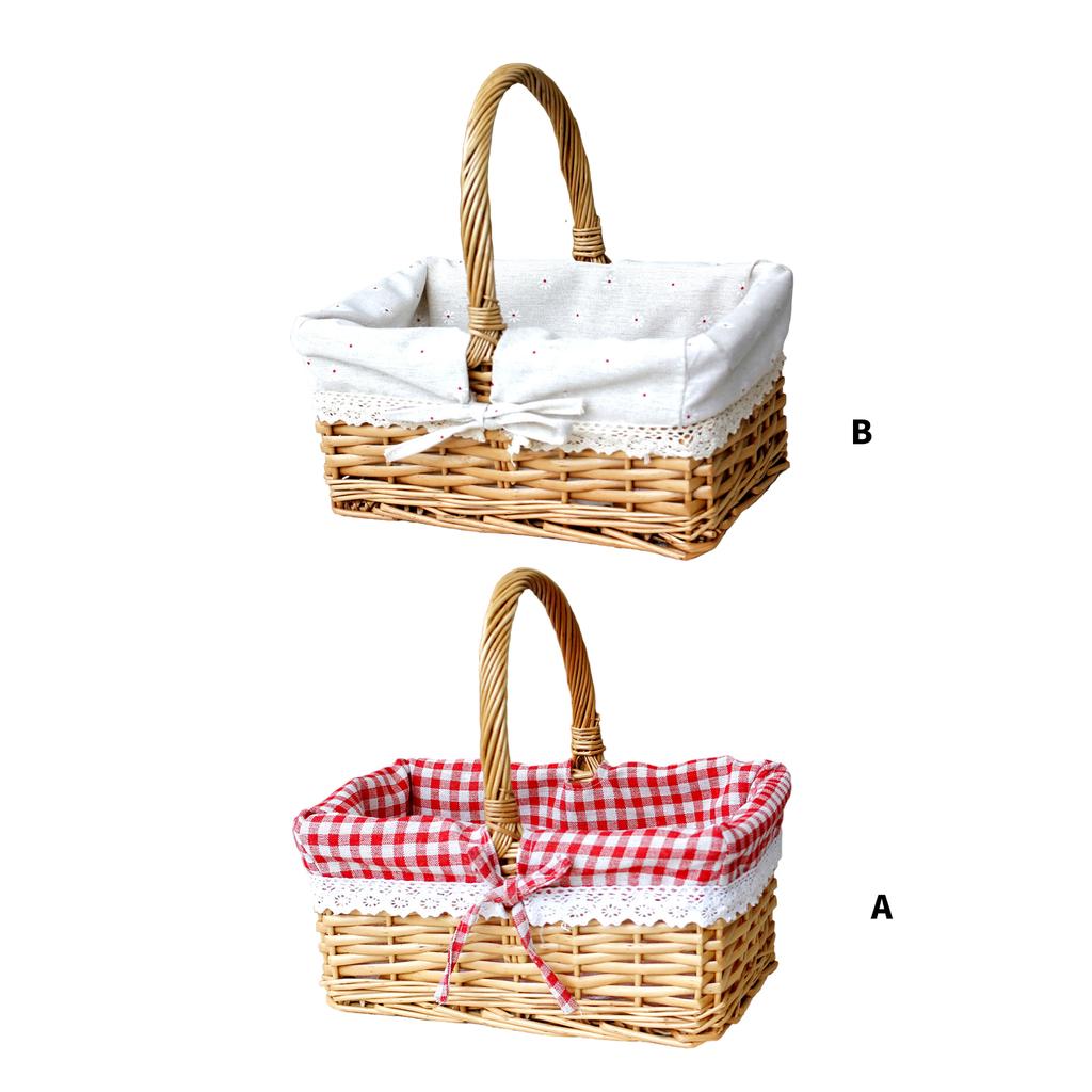 Coș de picnic din răchită cu mâner și căptușeală lavabilă pentru camping, cules de legume, Ziua Mamei, Ziua Recunoștinței, ieșiri