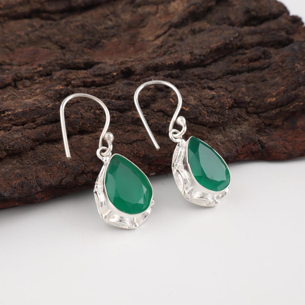 Green Onyx Earrings, 925 Sterling Silver Jewelry, Handmade Earrings Gemstone Jewelry Gift For Women