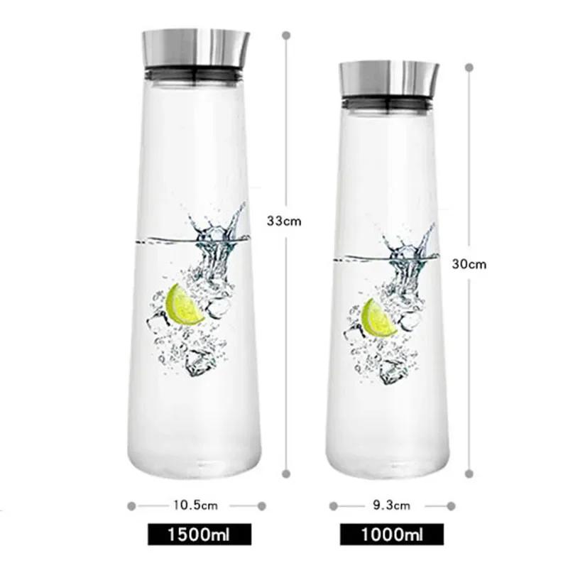 1000mL 1500ml  Thickened Glass Big water bottle Juice Glass Pitcher Bottle ith Stainless Steel Lid Carafe Kitchen Refrigerator 1L чистый