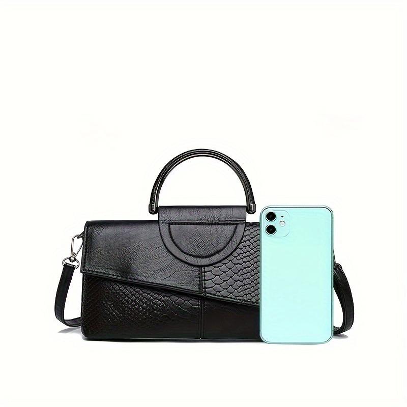 Vintage Black Crocodile Pattern Handbag for Women Chic Envelope Crossbody Bag, Stylish for Everyday Use, Elegant Top Handle Bag