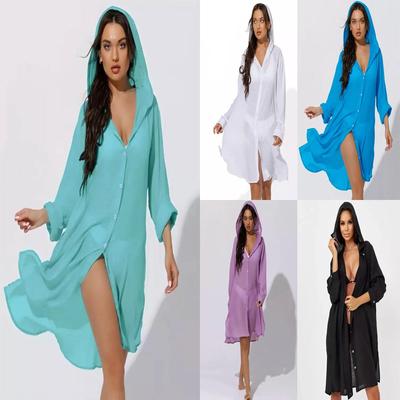 Cardigan Copricostume da Spiaggia da Donna a Maniche Lunghe con Cappuccio Protezione Solare 2024