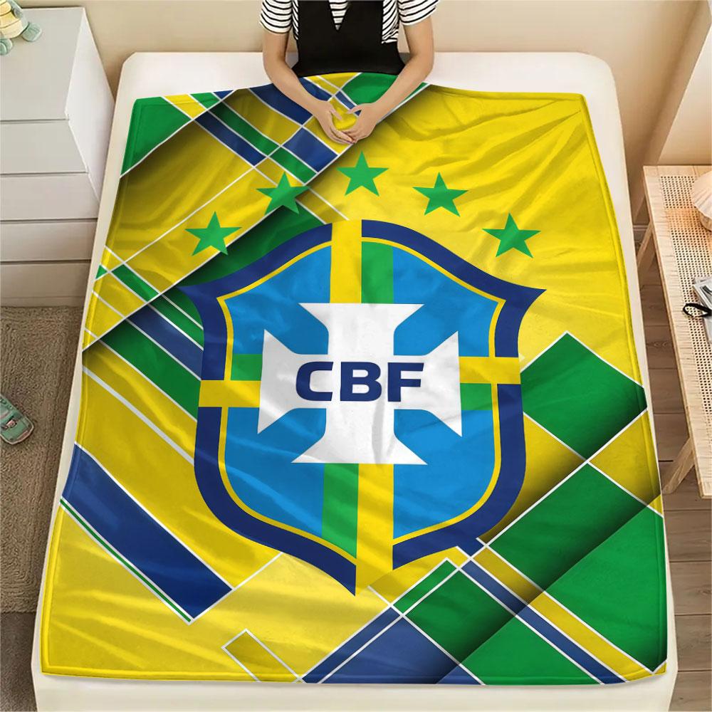 1PC Brazil National Football Team Patterned Flannel Blanket Suitable For All Seasons for Home Decor Warmth and Comfort Gifts Holiday Present