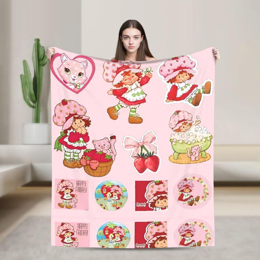 Erdbeer-Shortcake-Mädchen Rosa Decke Qualitäts-Warme Überwurfdecke Winter-Picknick Couch Sessel Schlafsofa Flauschige Tagesdecke