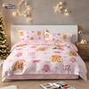 3pcs pink Merry Christmas gingerbread printed coreless bedding set multi size bedroom bedding holiday decoration comfortable