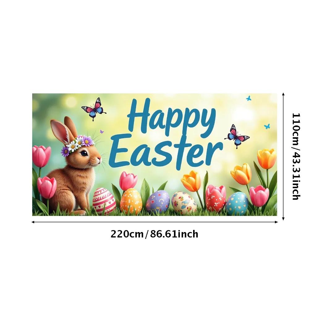 Easter Outdoor Garden Decoration 2025 Bunny Door Cover Easter Party Supplies Background Easter Eggs Banner Photography Props