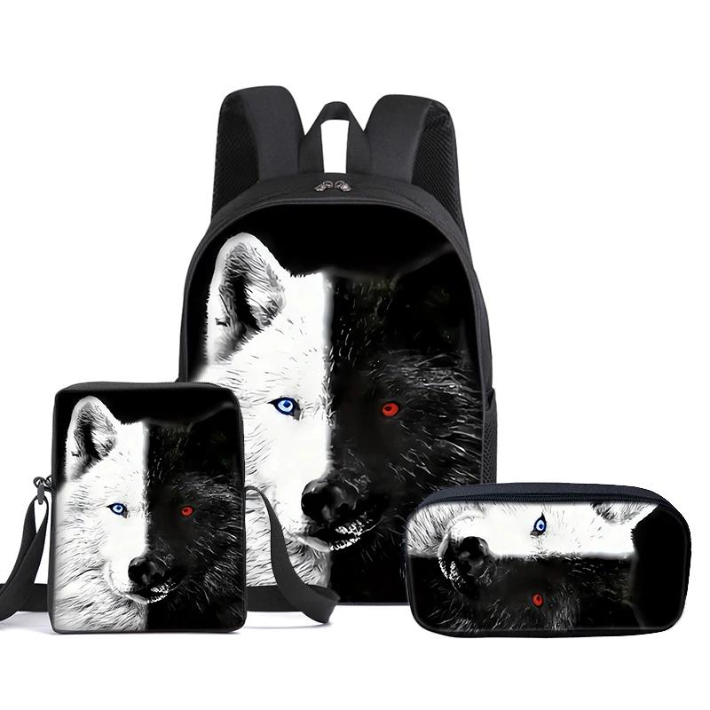 Wolf Kinderrucksack mit Umhängetasche Federmäppchen Schultasche Für Jungen/Mädchen Bestes Geschenk 3D Cartoon Schüler Schultaschen