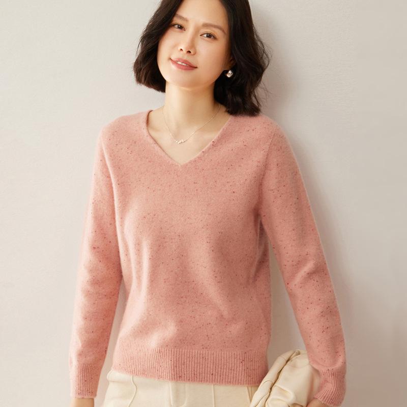 Nový luxusní svetr ze 100% čisté vlny s květinovým vzorem - Dámský korejský výstřih do V, silná a volná pletenina