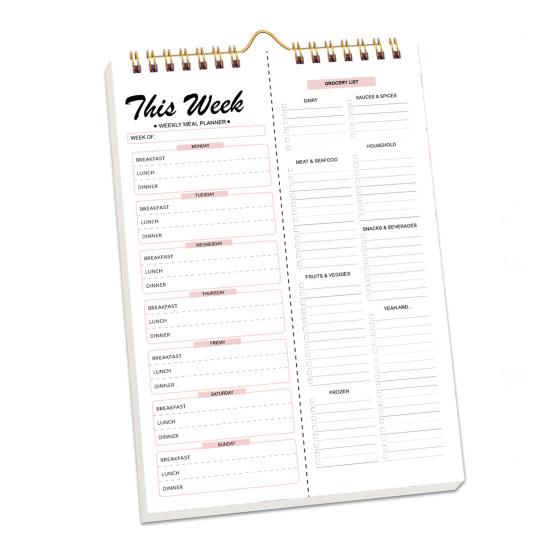 

52-Week Tear-Off Meal Planner Pad Spiral Bound Detachable Shopping List Undated Menu Planning Notepad for Kitchen B