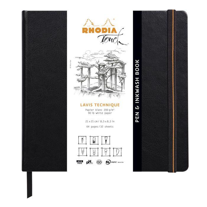 Brochure - Rhodia - Lavis technique - Couverture simili cuir - 200 g/m2 - Noir