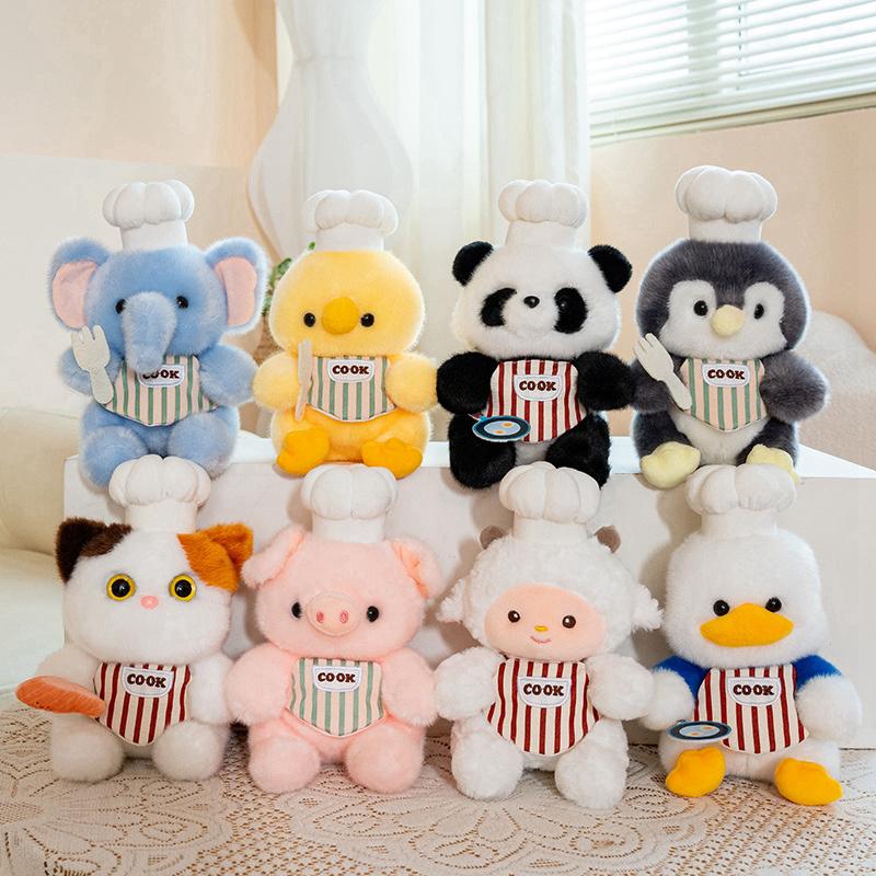 Chef Series Cute Animal Plush Toys Soft Fluffy Cat Chick Penguin Panda Cook Elephant Stuffed Animals Adorable Kitchen Home Decor