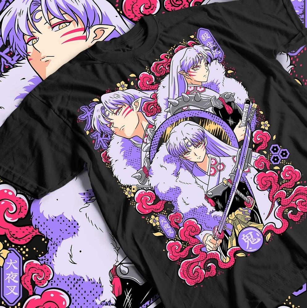 Inuyasha Sesshomaru T-shirt Red Moon Inu Yasha Kawaii Anime Tee Shirt All Size