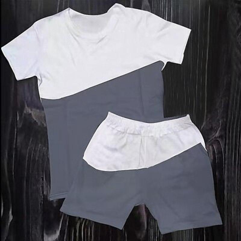 Herren-Trainingsanzug, Shorts, T-Shirt-Set, Farbblock, Rundhalsausschnitt, Outdoor, Straße, kurze Ärmel, Kleidung, Mode, Freizeit