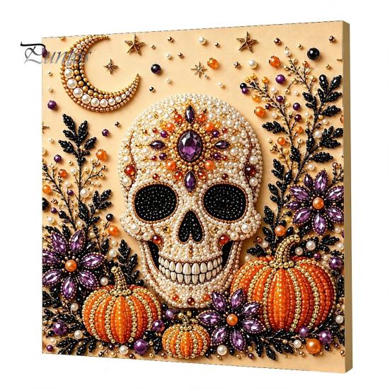 Pumpkin Wall Art Ghost Faux Pearl Kit, Halloween Painting DIY Autumn Home Decor 3D Spooky Skull Craft Kit for Adults Beginners, Fall Handmade
