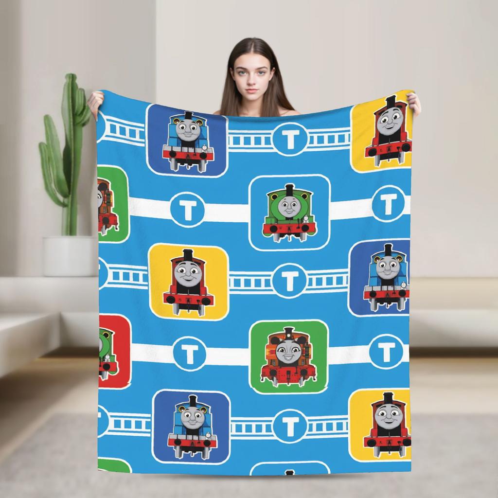 T-Thomas The Train Friends   Blankets  Camping Flannel Throw Blanket For Couch Chair Super Warm Custom Quality Bedspread Gift