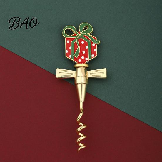 Novelty Wine Bottle Opener Zinc Alloy Christmas Opener, Enamel Hat/Gift/Bear/Dachshund Design, Ergonomic Double Wing Handle Corkscrew, Decorative Cork
